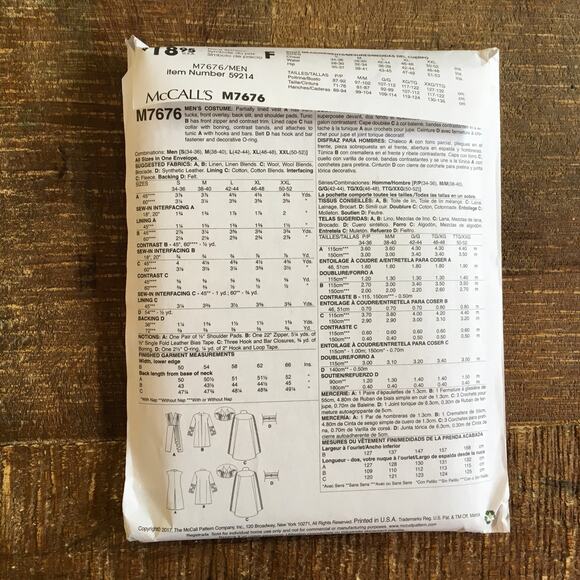 McCalls Sewing Pattern M7676 Mens Marvel Doctor Strange Costume S-2XL UNCUT - Picture 2 of 2